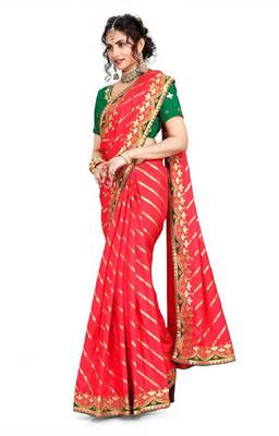 Pink embroidered poly silk saree with blouse 3