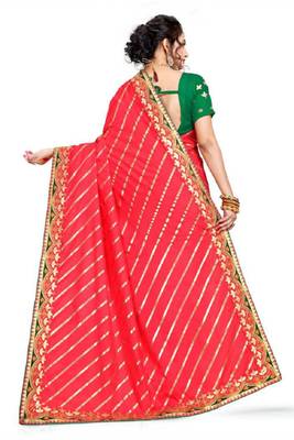 Pink embroidered poly silk saree with blouse 4