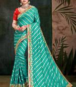 Light cyan embroidered poly silk saree with blouse