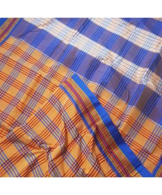 Peach gamcha chequered cotton blend ilkal saree with traditional ilkal border 3