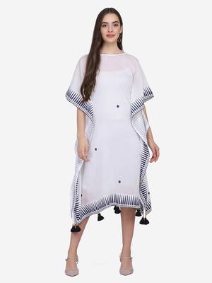 white cotton printed semi stitched   Kaftan 1