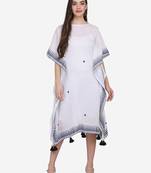 white cotton printed semi stitched   Kaftan