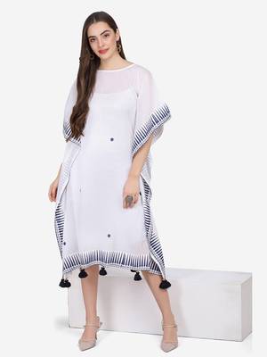white cotton printed semi stitched   Kaftan 3