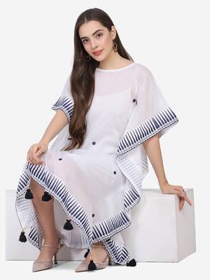 white cotton printed semi stitched   Kaftan 4