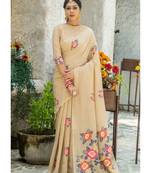 Brown Linen Printed Saree With Blouse