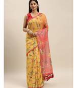 Multicolor  Linen Printed Saree With Blouse