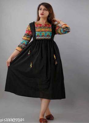 Black printed rayon ethnic-kurtis 1