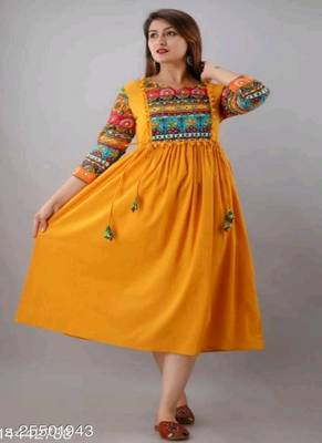 Yellow printed rayon ethnic-kurtis 1