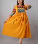 Yellow printed rayon ethnic-kurtis