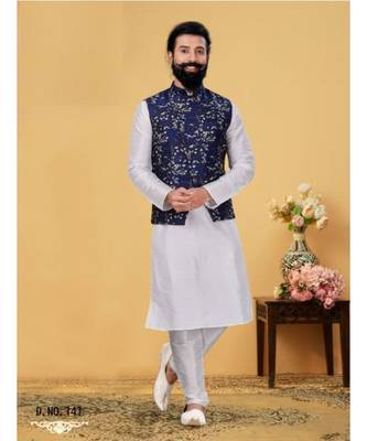 multicolor silk plain stitched   kurta & pyjama with  coat 1