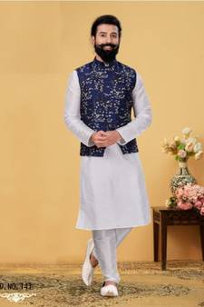 multicolor silk plain stitched   kurta & pyjama with  coat