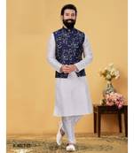 multicolor silk plain stitched   kurta & pyjama with  coat