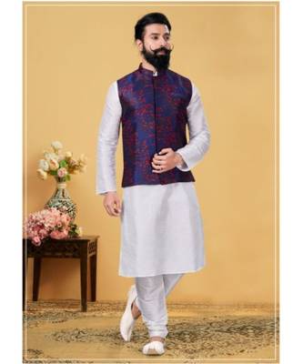 multicolor silk plain stitched   kurta & pyjama with  coat 1