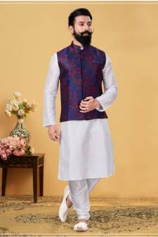 multicolor silk plain stitched   kurta & pyjama with  coat