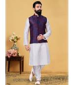 multicolor silk plain stitched   kurta & pyjama with  coat