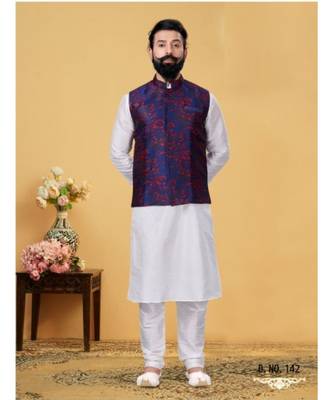 multicolor silk plain stitched   kurta & pyjama with  coat 2