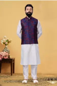 multicolor silk plain stitched   kurta & pyjama with  coat