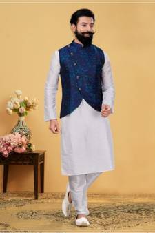 multicolor silk plain stitched   kurta & pyjama with  coat