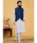 multicolor silk plain stitched   kurta & pyjama with  coat