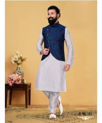 multicolor silk plain stitched   kurta & pyjama with  coat 2