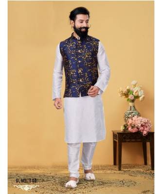 multicolor silk plain stitched   kurta & pyjama with  coat 1