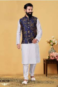 multicolor silk plain stitched   kurta & pyjama with  coat