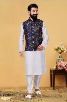 multicolor silk plain stitched   kurta & pyjama with  coat