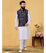 multicolor silk plain stitched   kurta & pyjama with  coat