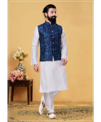 multicolor silk plain stitched   kurta & pyjama with  coat 1
