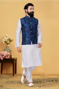 multicolor silk plain stitched   kurta & pyjama with  coat