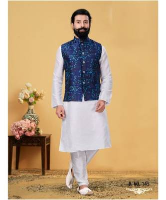 multicolor silk plain stitched   kurta & pyjama with  coat 2