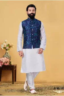 multicolor silk plain stitched   kurta & pyjama with  coat