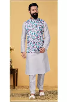 multicolor silk plain stitched   kurta & pyjama with  coat