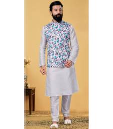 multicolor silk plain stitched   kurta & pyjama with  coat
