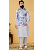 multicolor silk plain stitched   kurta & pyjama with  coat