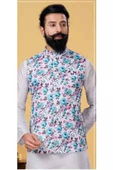 multicolor silk plain stitched   kurta & pyjama with  coat
