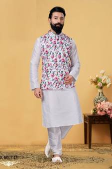 multicolor silk plain stitched   kurta & pyjama with  coat