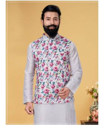 multicolor silk plain stitched   kurta & pyjama with  coat 2