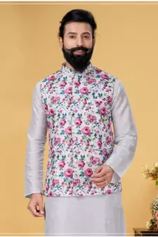 multicolor silk plain stitched   kurta & pyjama with  coat