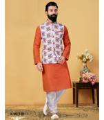 multicolor silk plain stitched   kurta & pyjama with  coat