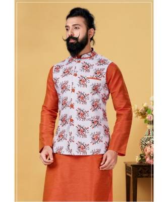multicolor silk plain stitched   kurta & pyjama with  coat 2