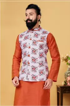 multicolor silk plain stitched   kurta & pyjama with  coat