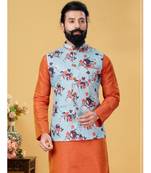 multicolor silk plain stitched   kurta & pyjama with  coat