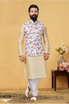 multicolor silk plain stitched   kurta & pyjama with  coat