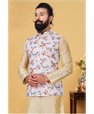 multicolor silk plain stitched   kurta & pyjama with  coat 2