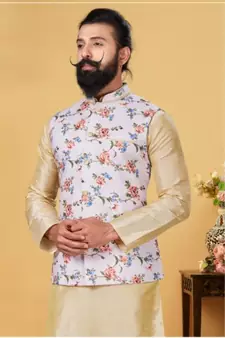multicolor silk plain stitched   kurta & pyjama with  coat