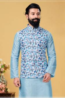 multicolor silk plain stitched   kurta & pyjama with  coat