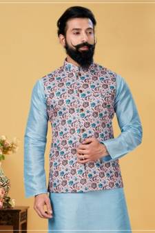 multicolor silk plain stitched   kurta & pyjama with  coat
