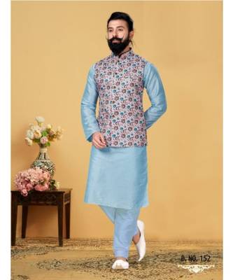 multicolor silk plain stitched   kurta & pyjama with  coat 2