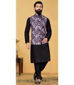 multicolor silk plain stitched   kurta & pyjama with  coat